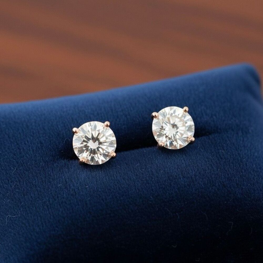 Stunning 3.72ctw Moissanite Studs 8mm Round Cut, 14K Rose Gold Vermeil GRA Cert